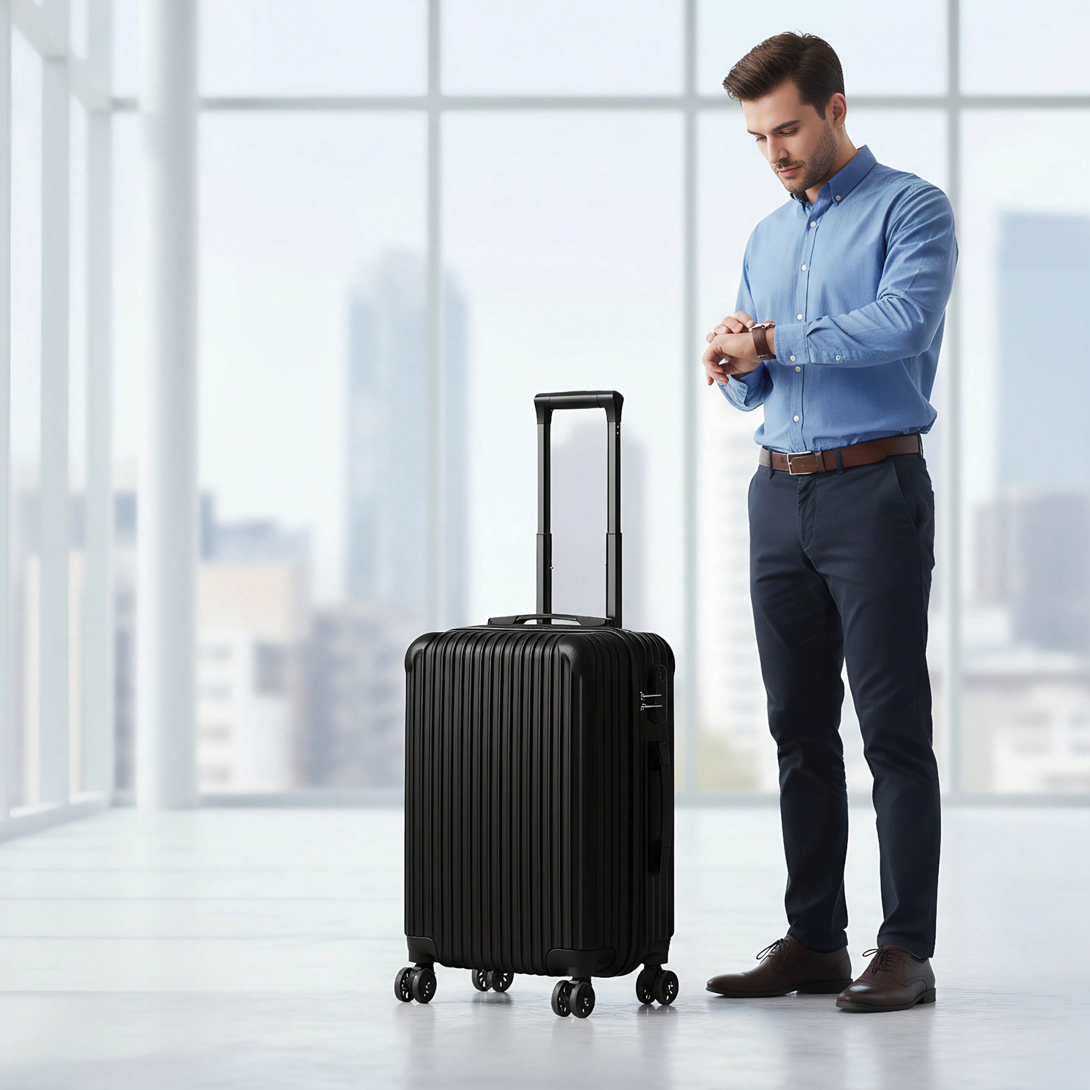 Spinner Wheel Rolling Suitcase 20 Inch - 20‑Inch Hard‑Shell Carry‑On Luggage, Black Vertical
