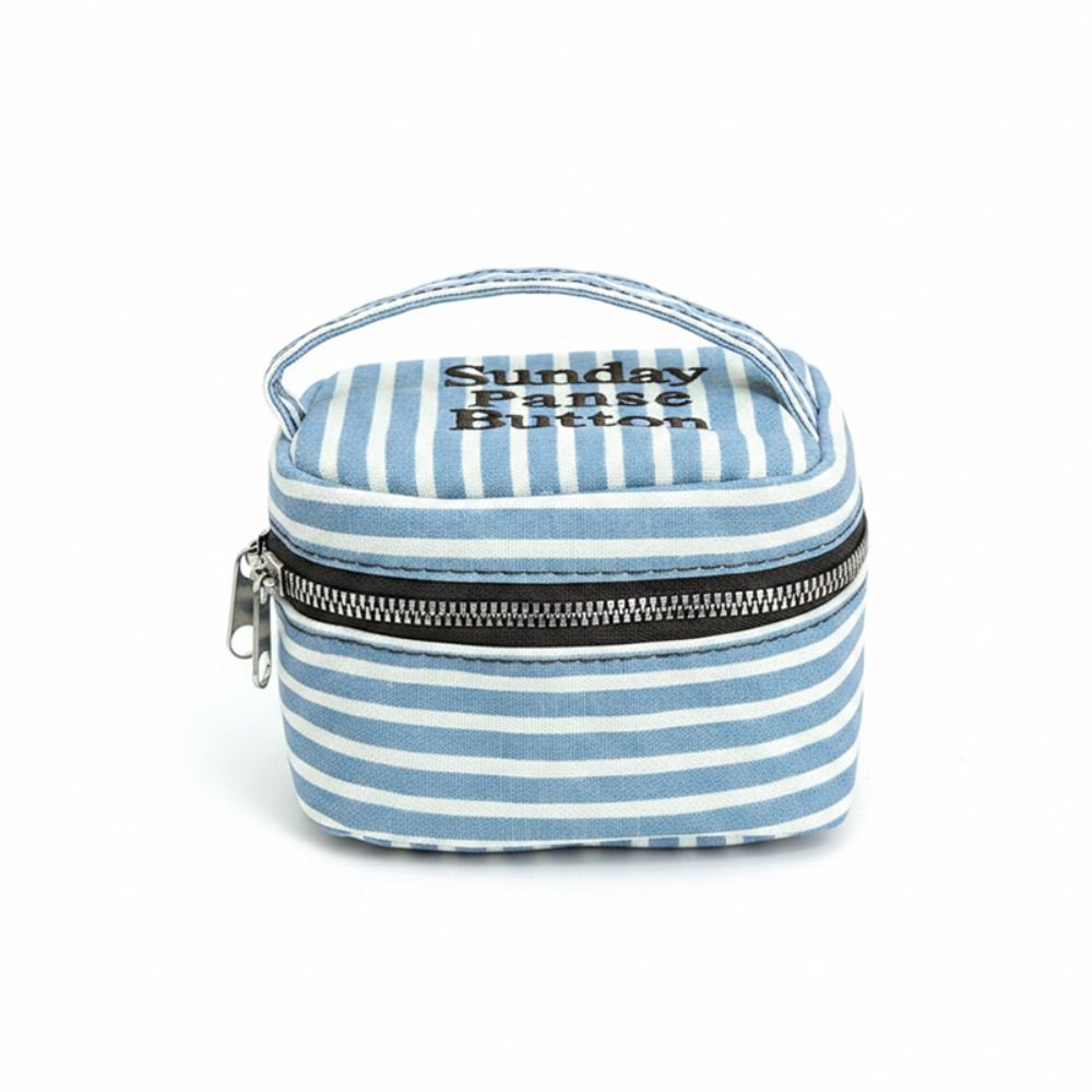 Cosmetic Bags - Portable Blue White Striped Square Storage