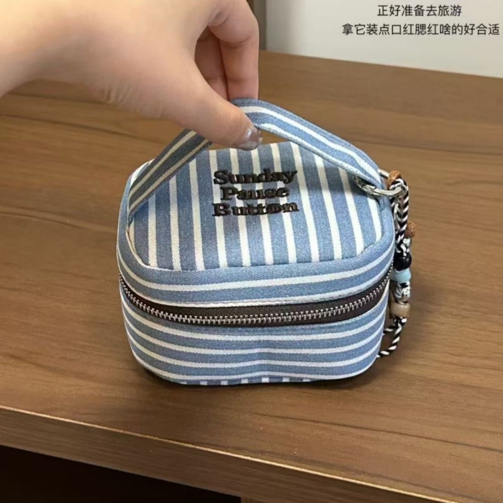 Portable Blue White Striped Sq - Cosmetic Bags review and price
