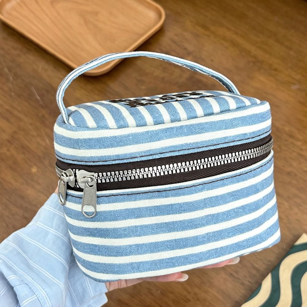 Portable Blue White Striped Sq - Cosmetic Bags review and price