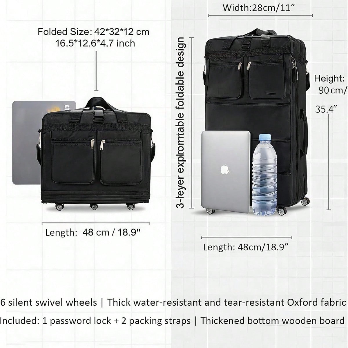 Black Rolling Travel Duffel Ba - Foldable Rolling Luggage Bag review and price